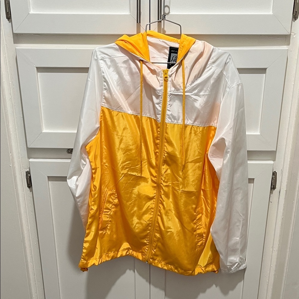 Yellow and White Hooded Windbreaker Jacket